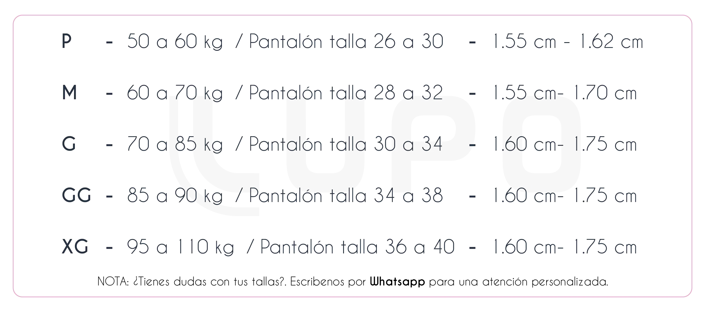 Guia de Tallas Fajas lupo